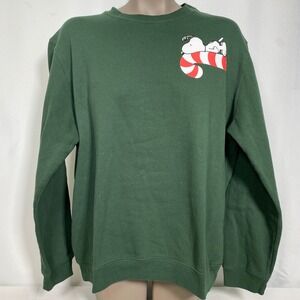Peanuts Snoopy Christmas Candy Cane Green Holiday Sweatshirt Women's XL